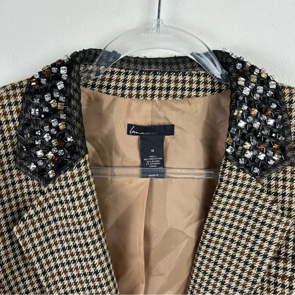 Lane Bryant Houndstooth Blazer beaded collar size: 16 - Picture 3 of 14